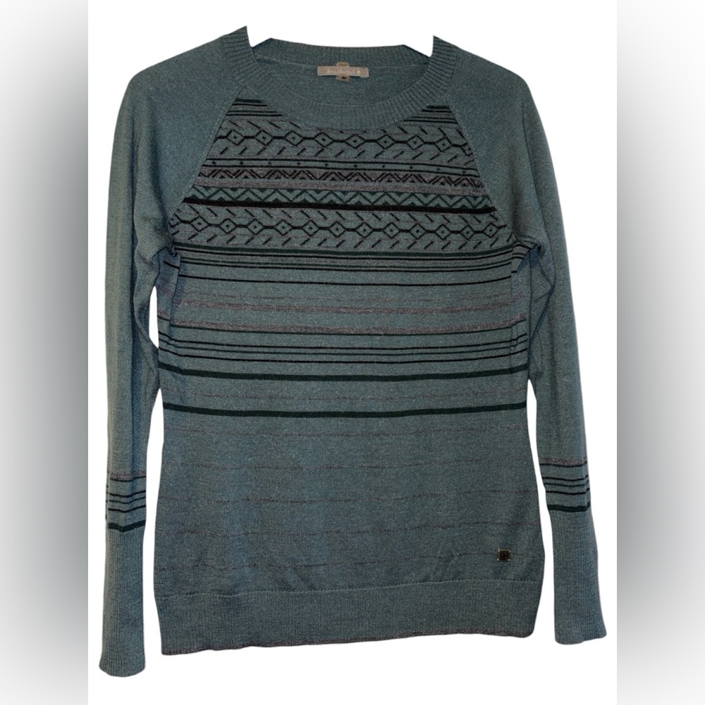 Smartwool Women’s Ethno Graphic Sweater Merino Wool Blend Green Crewneck XL